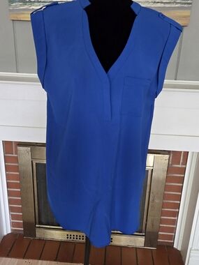 Allison Joy Royal Blue V-Neck Cap Sleeve Blouse